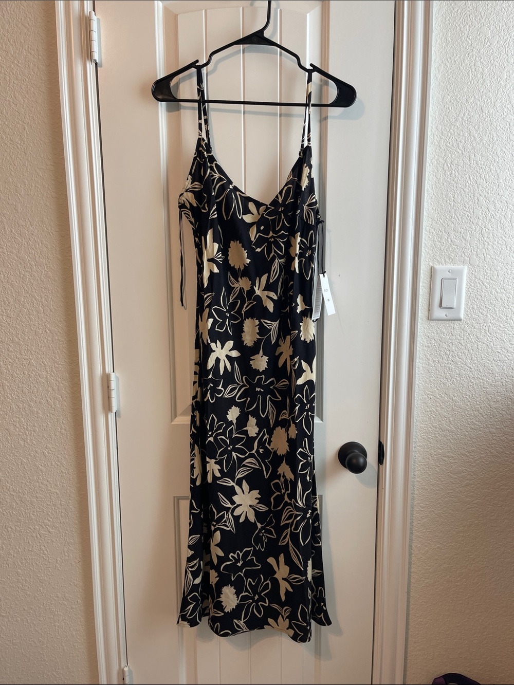 RVCA Black Maxi Slip Dress with Cream Floral Print